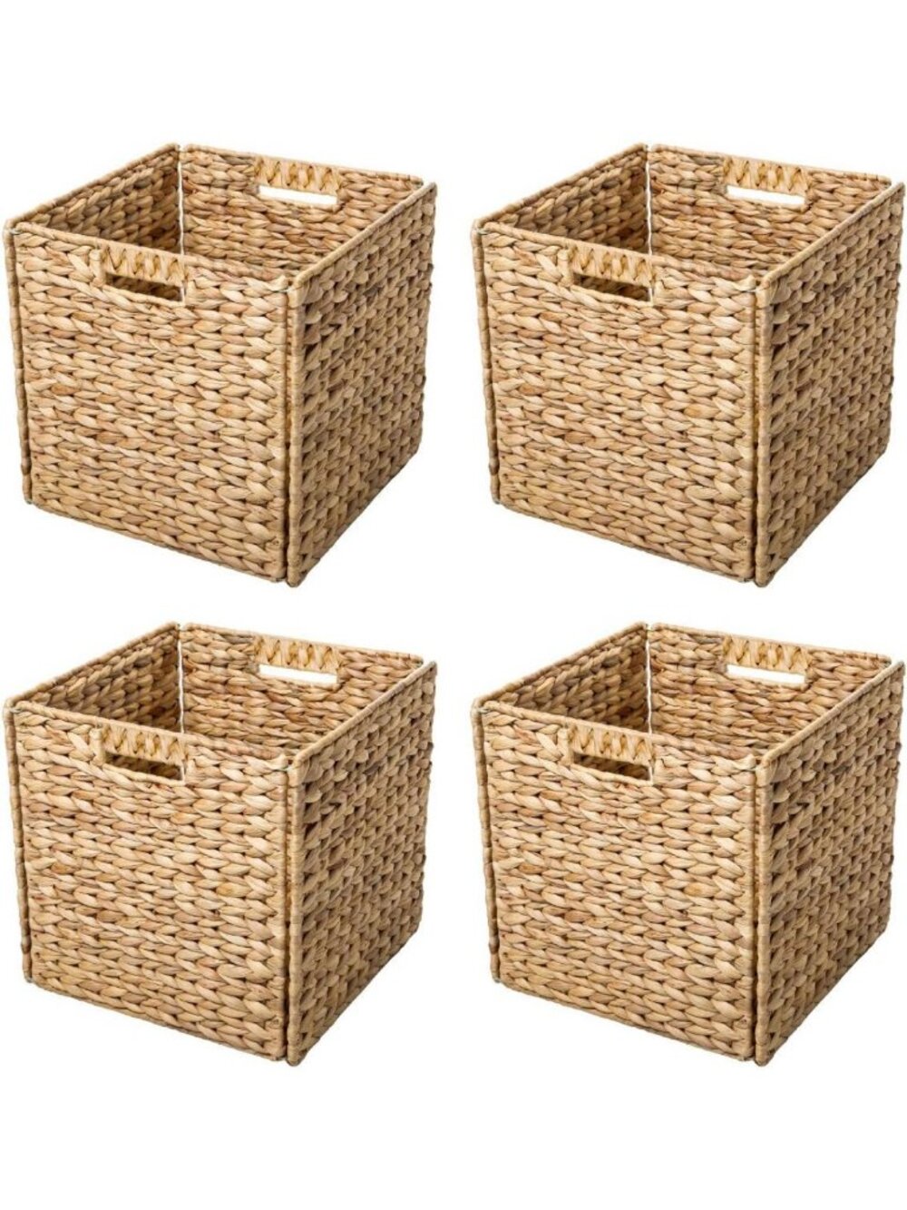 Foldable Hyacinth Storage Baskets with Iron Frame - Set of 4, Stylish